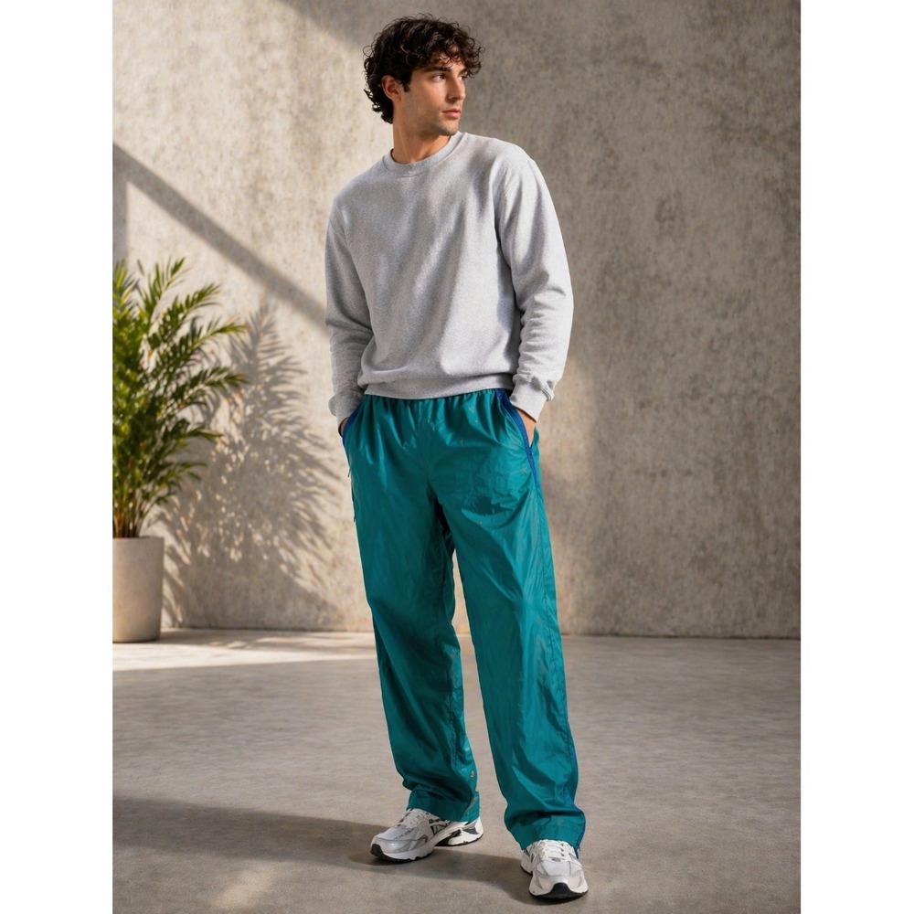 Vintage Pro Trainer Teal Green Nylon Windbreaker Track Pants Mens XL PA471 Retro